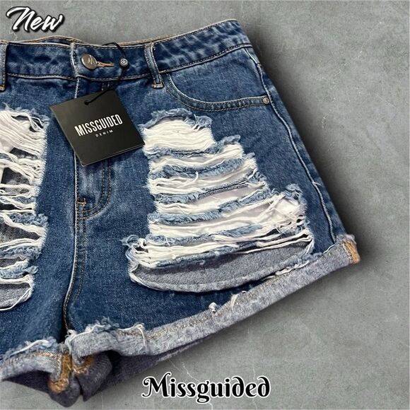 New NWT Missguided Sinner High Waisted Booty Short Vintage Blue sz 6 - Picture 3 of 6